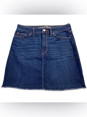 Universal Thread Denim A-Line Mini Skirt, Dark Wash, Raw Hem, Size 4